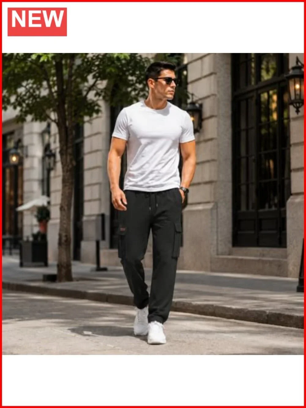 Lightweight Cargo Pants Multi Pockets Drawstring Elastic Waist Men's Trousers